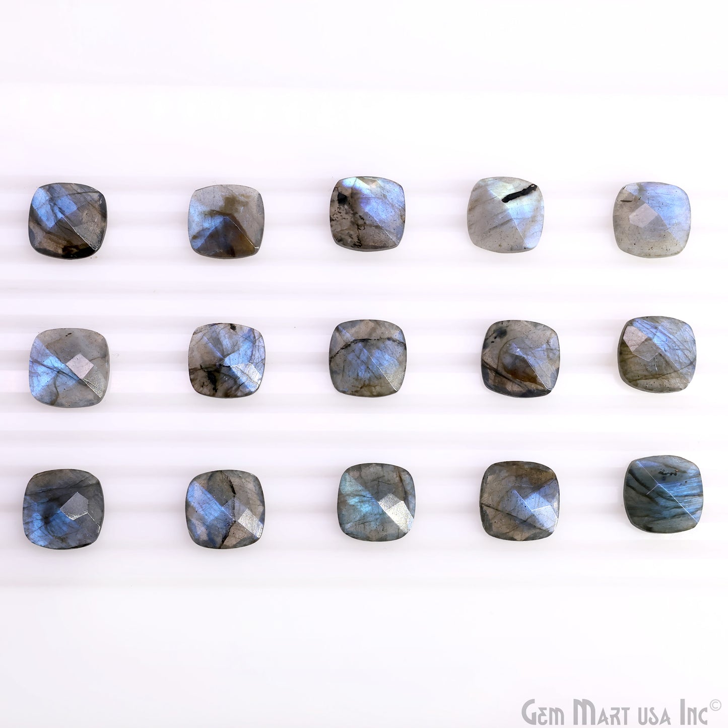 Labradorite Wholesale Gemstones, 100% Natural Semi-Precious Gems, Blue Flash Faceted Loose Gems, 14mm, Cushion, 2PC Lot