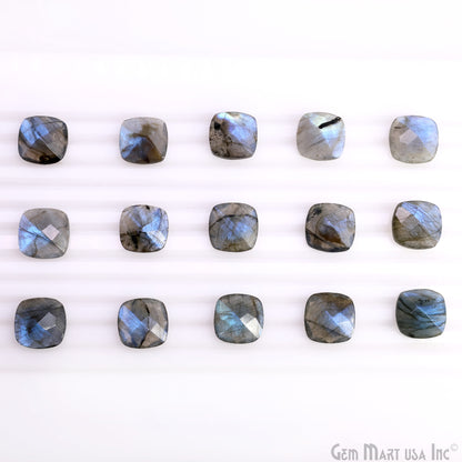 Labradorite Wholesale Gemstones, 100% Natural Semi-Precious Gems, Blue Flash Faceted Loose Gems, 14mm, Cushion, 2PC Lot