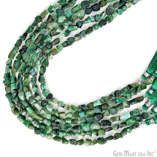 Emerald Rough Beads, 8 Inch Gemstone Strands, Drilled Strung Briolette Beads, Free Form, 7x5mm