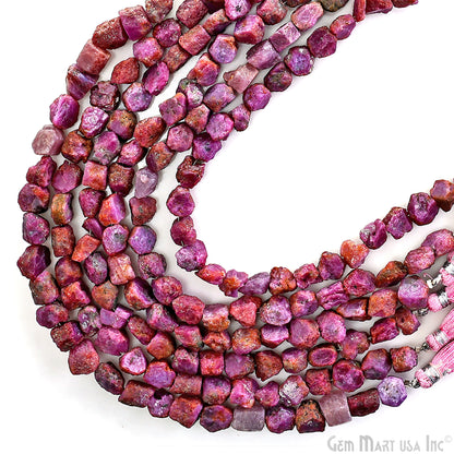 Ruby Rough Beads, 9 Inch Gemstone Strands, Drilled Strung Briolette Beads, Free Form, 7x5mm