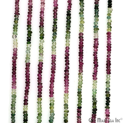 Multi Tourmaline Rondelle Beads, 13 Inch Gemstone Strands, Drilled Strung Nugget Beads, Faceted Round, 2.5mm