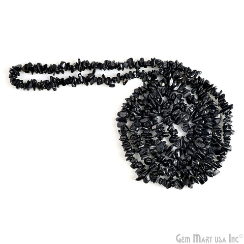 Black Spinel Chip Beads, 34 Inch, Natural Chip Strands, Drilled Strung Nugget Beads, 3-7mm, Polished, GemMartUSA (CHSB-70001)