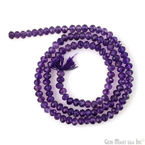 Amethyst Rondelle Beads, 13 Inch Gemstone Strands, Drilled Strung Nugget Beads, Faceted Round, 4mm