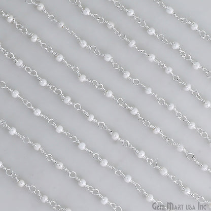 Synthetic Pearl Faceted 2mm Silver Plated Beaded Wire Wrapped Rosary Chain