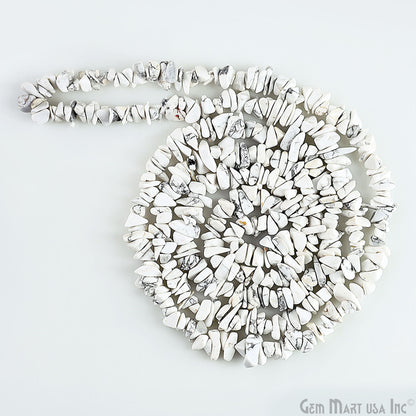 Howlite Chip Beads, 34 Inch, Natural Chip Strands, Drilled Strung Nugget Beads, 3-7mm, Polished, GemMartUSA (CHHW-70001)