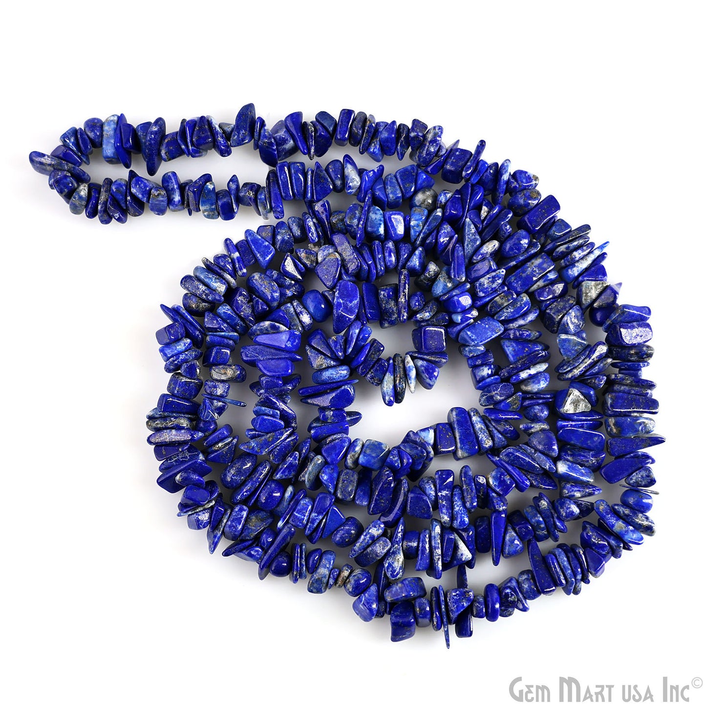 Lapis Chip Beads, 34 Inch, Natural Chip Strands, Drilled Strung Nugget Beads, 3-7mm, Polished, GemMartUSA (CHLP-70001)