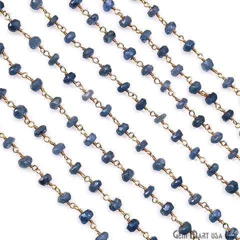 Tanzanite 4-5mm Gold Plated Beaded Wire Wrapped Rosary Chain