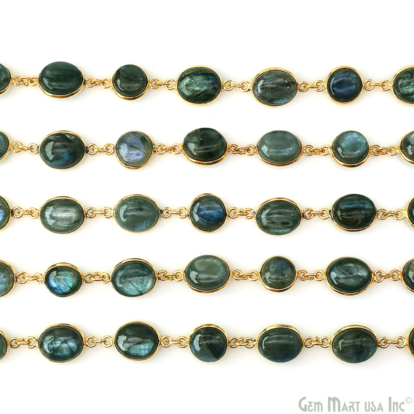 Labradorite Cabochon Round & Oval Shape Gold Plated Continuous Connector Chain