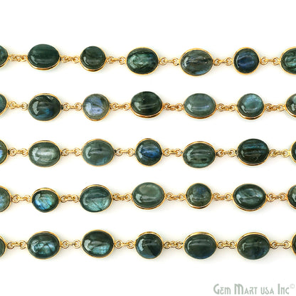 Labradorite Cabochon Round & Oval Shape Gold Plated Continuous Connector Chain