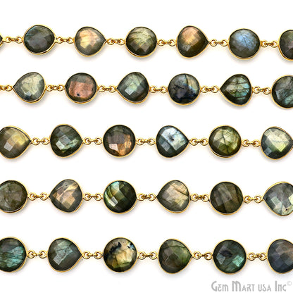 Labradorite Round & Heart 12mm Gold Plated Bezel Continuous Connector Chain