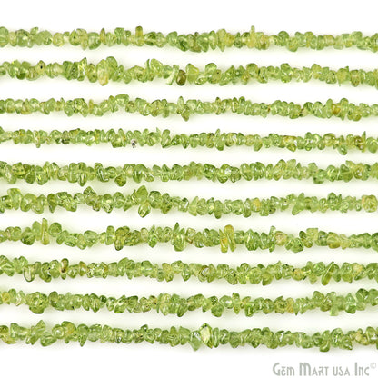 Peridot Chip Beads, 34 Inch, Natural Chip Strands, Drilled Strung Nugget Beads, 3-7mm, Polished, GemMartUSA (CHPD-70001)