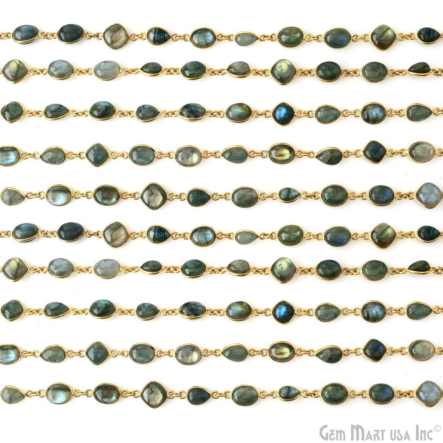 Labradorite Cabochon Mix Shape 10mm Gold Plated Continuous Connector Chain