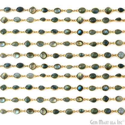 Labradorite Cabochon Mix Shape 10mm Gold Plated Continuous Connector Chain