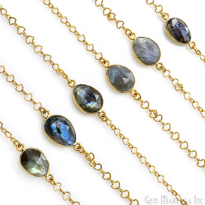 Labradorite Faceted 10-15mm Free Form Shape Gold Plated Connector Bezel Link Chain