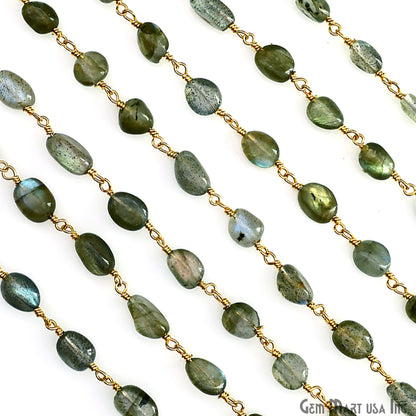 Labradorite Freeform Beads 8x5mm Gold Wire Wrapped Beads Rosary Chain