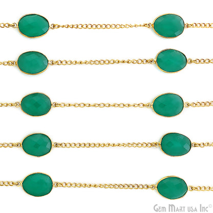 Aqua Chalcedony 10-15mm Gold Plated Link Bezel Connector Chain