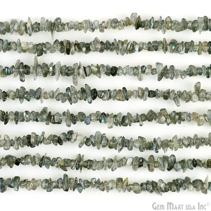 Labradorite Chip Beads, 34 Inch, Natural Chip Strands, Drilled Strung Nugget Beads, 3-7mm, Polished, GemMartUSA (CHLB-70001)