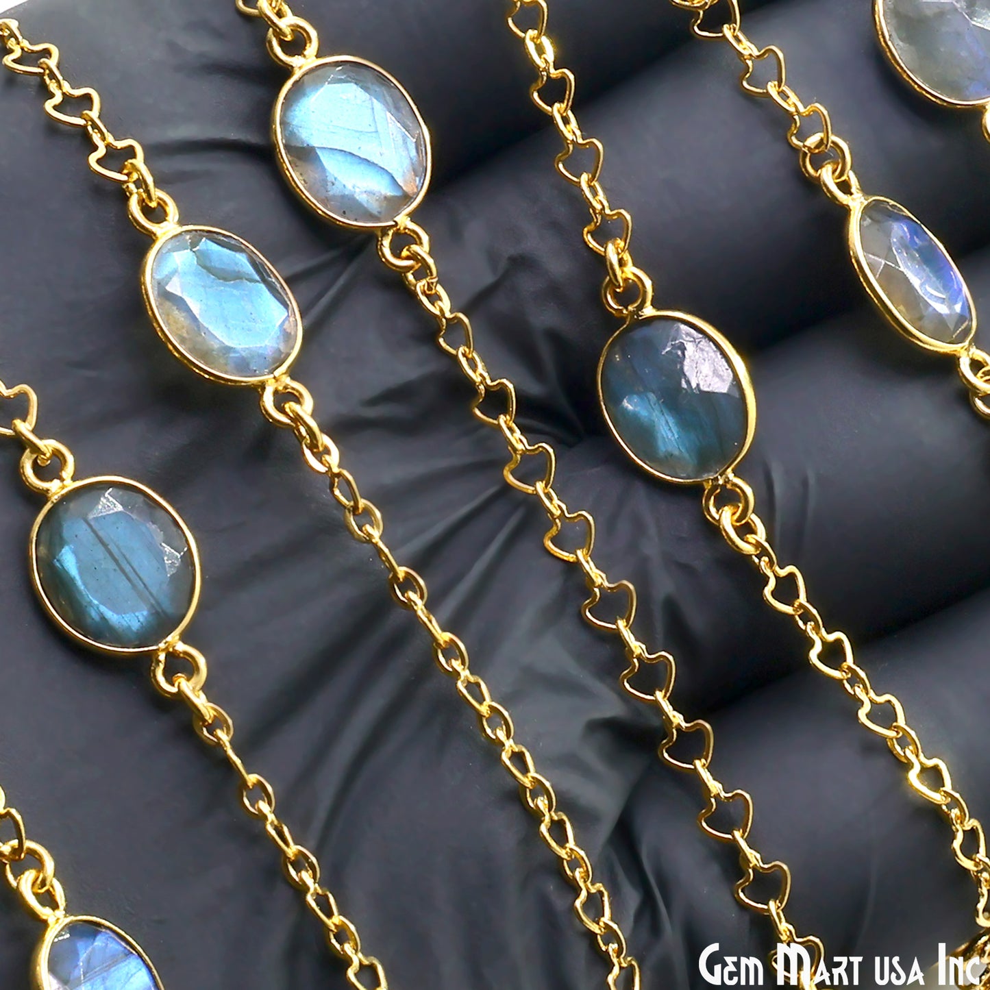 Labradorite Faceted 9x11mm Oval Gold Plated Connector Bezel Link Chain