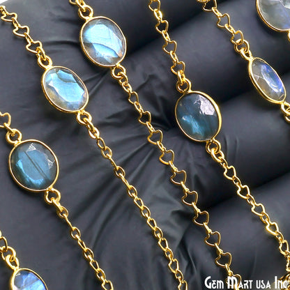Labradorite Faceted 9x11mm Oval Gold Plated Connector Bezel Link Chain