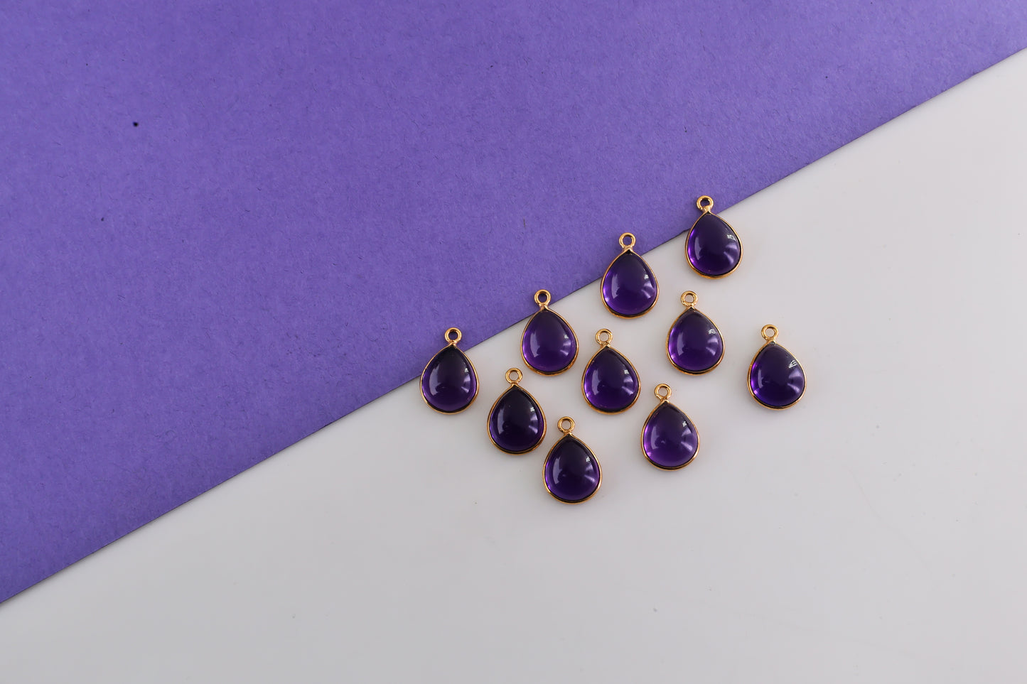 Amethyst Cabochon Pears 10x12mm Single Bail Gold Plated Twisted Design Bezel Connector