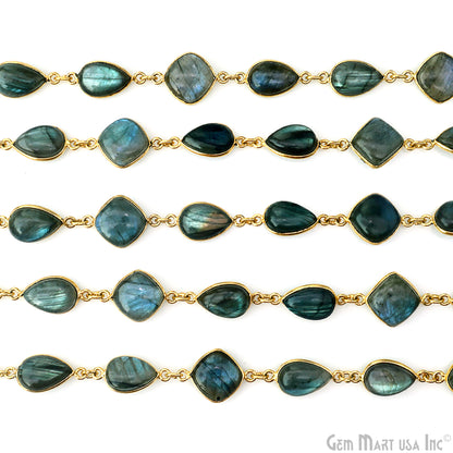 Labradorite Cabochon Pears & Cushion Shape Gold Plated Continuous Connector Chain