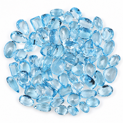 Blue Topaz Wholesale Gemstones, 100% Natural Semi-Precious Gems, Blue Faceted Loose Gems, 10-20mm, Mixed, 50+ Carats