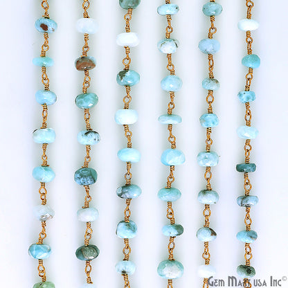 Larimar Faceted 5-6mm Gold Plated Beaded Wire Wrapped Rosary Chain