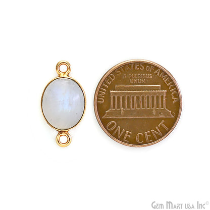 Rainbow Moonstone Cabochon 9x11mm Oval Gold Plated Double Bail Gemstone Connector