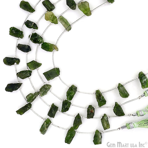 Green Apatite Rough Beads, 9.5 Inch Gemstone Strands, Drilled Strung Briolette Beads, Free Form, 12x20mm