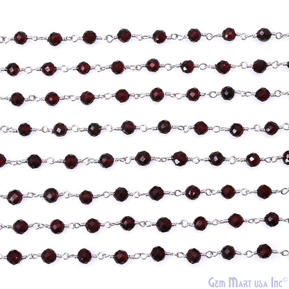 Garnet 4mm Silver Plated Beaded Wire Wrapped Rosary Chain