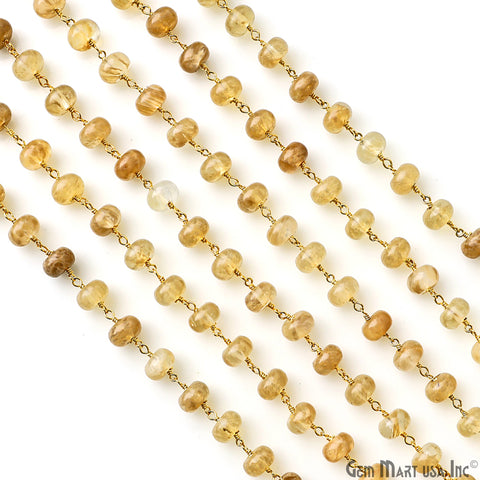 Golden Rutile 8-9mm Gold Plated Beaded Wire Wrapped Rosary Chain