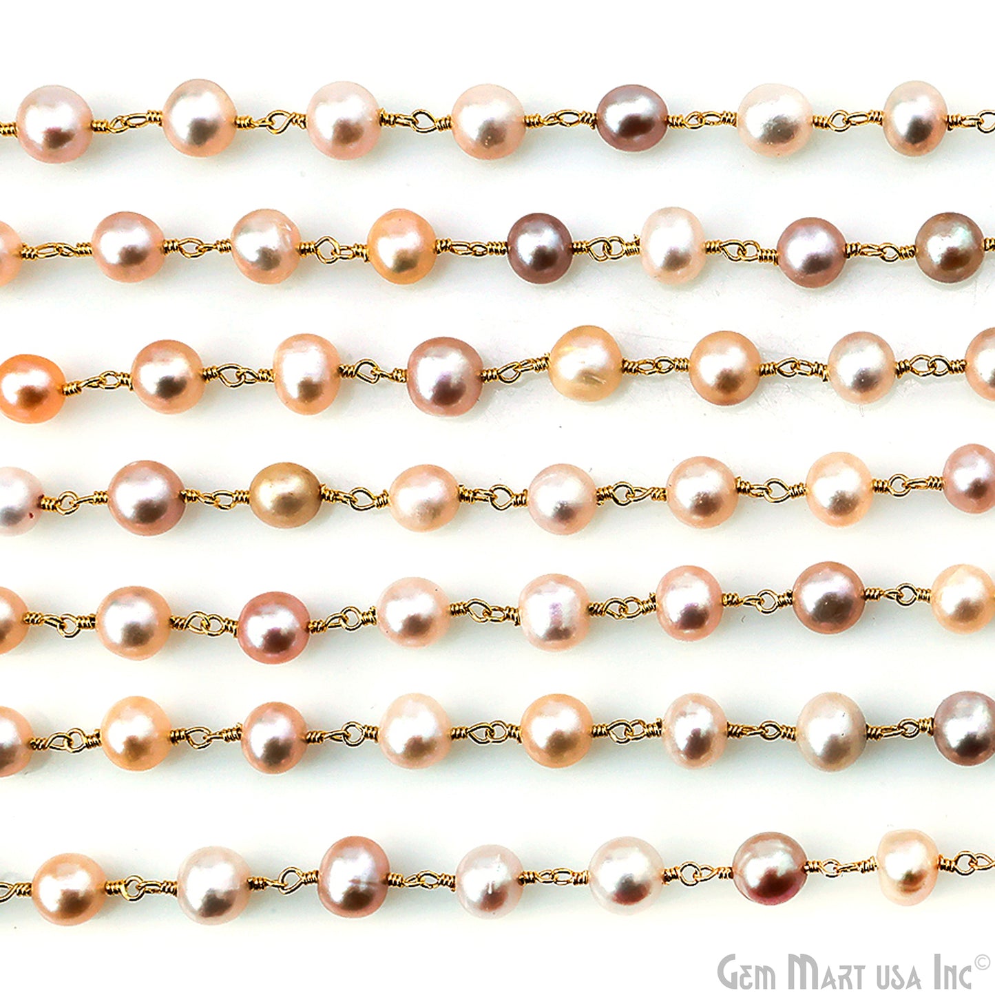 Pink Pearl Cabochon Beads 6-7mm Gold Plated Gemstone Rosary Chain