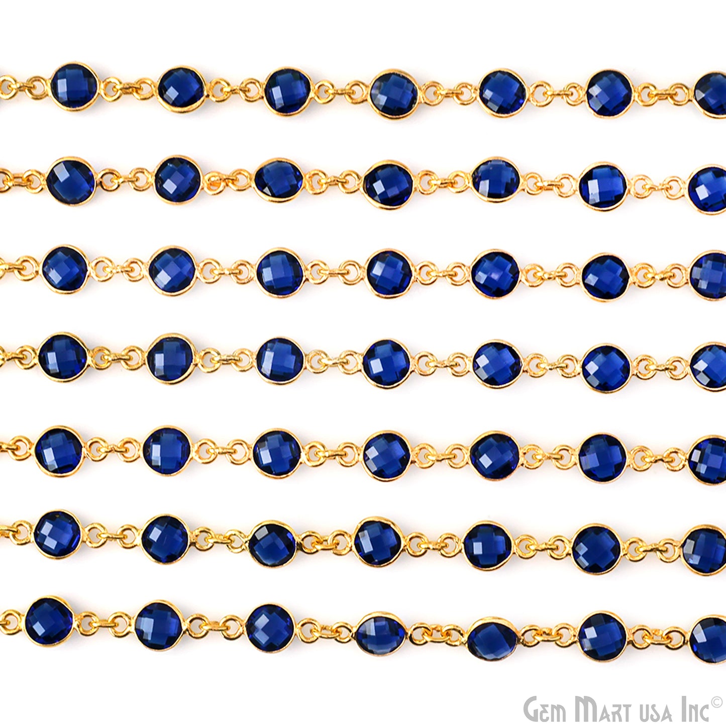 Sapphire Round 6mm Bezel Link Gold Plated Continuous Connector Chain