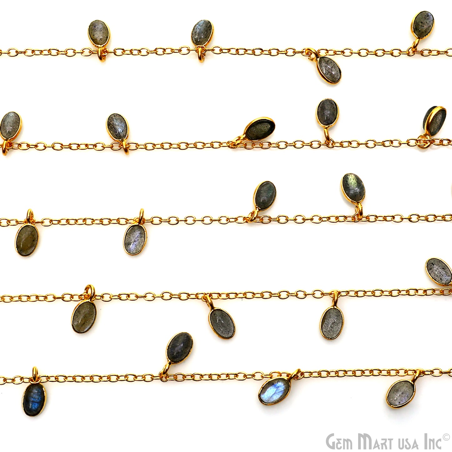 Labradorite Oval 6x4mm Gold Plated Bezel Dangle Rosary Chain