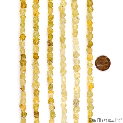 Yellow Sapphire Rough Beads, 9 Inch Gemstone Strands, Drilled Strung Briolette Beads, Free Form, 7x5mm