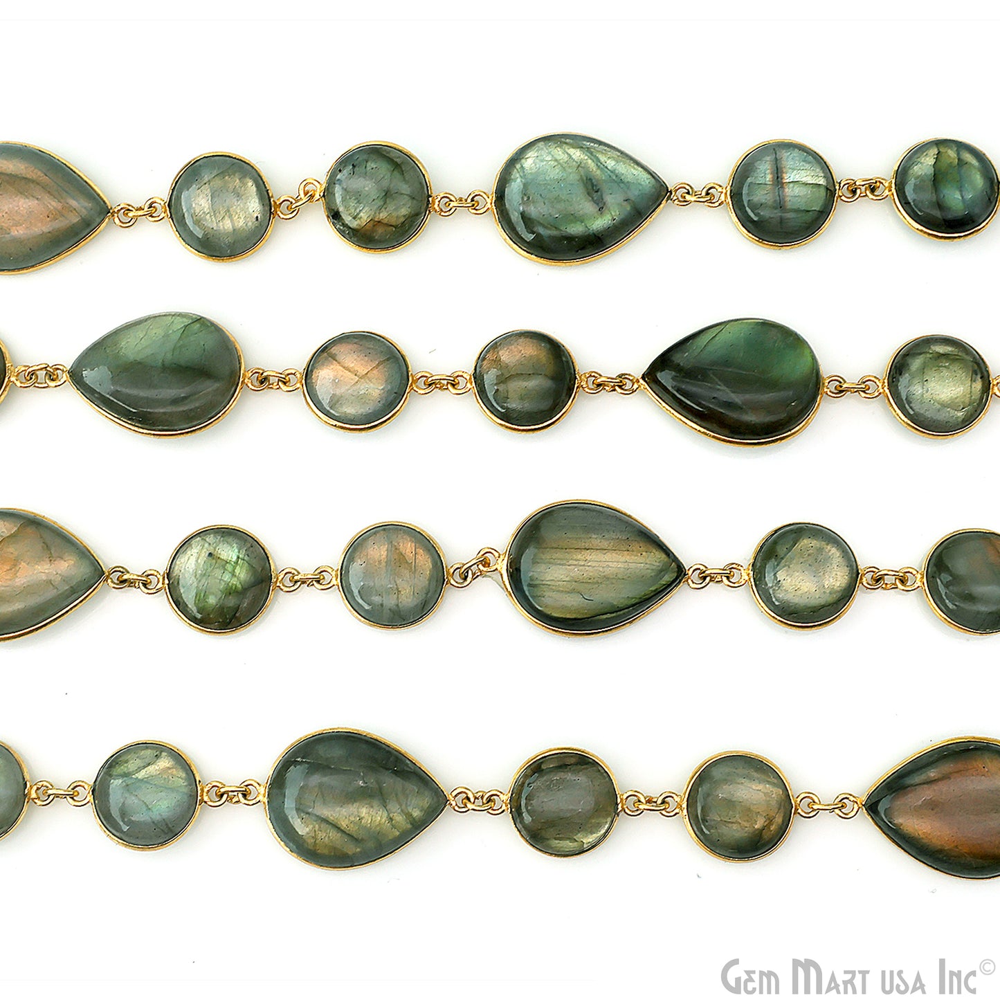 Labradorite Cabochon Round & Pears Shape Gold Plated Continuous Connector Chain