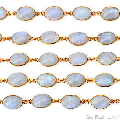 Rainbow Moonstone Cabochon Oval 10x14mm Gold Plated Continuous Connector Chain