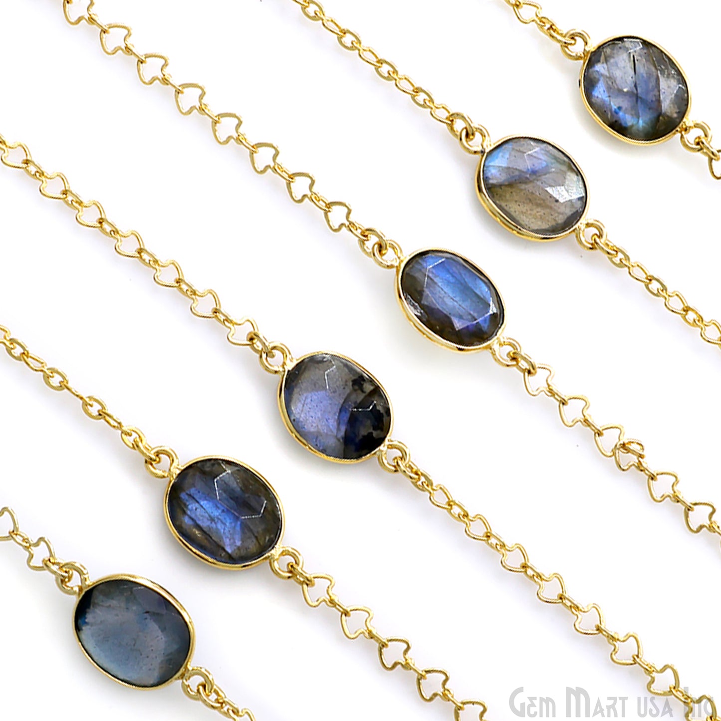 Labradorite Free Form 10mm Gold Plated Link Bezel Connector Chain