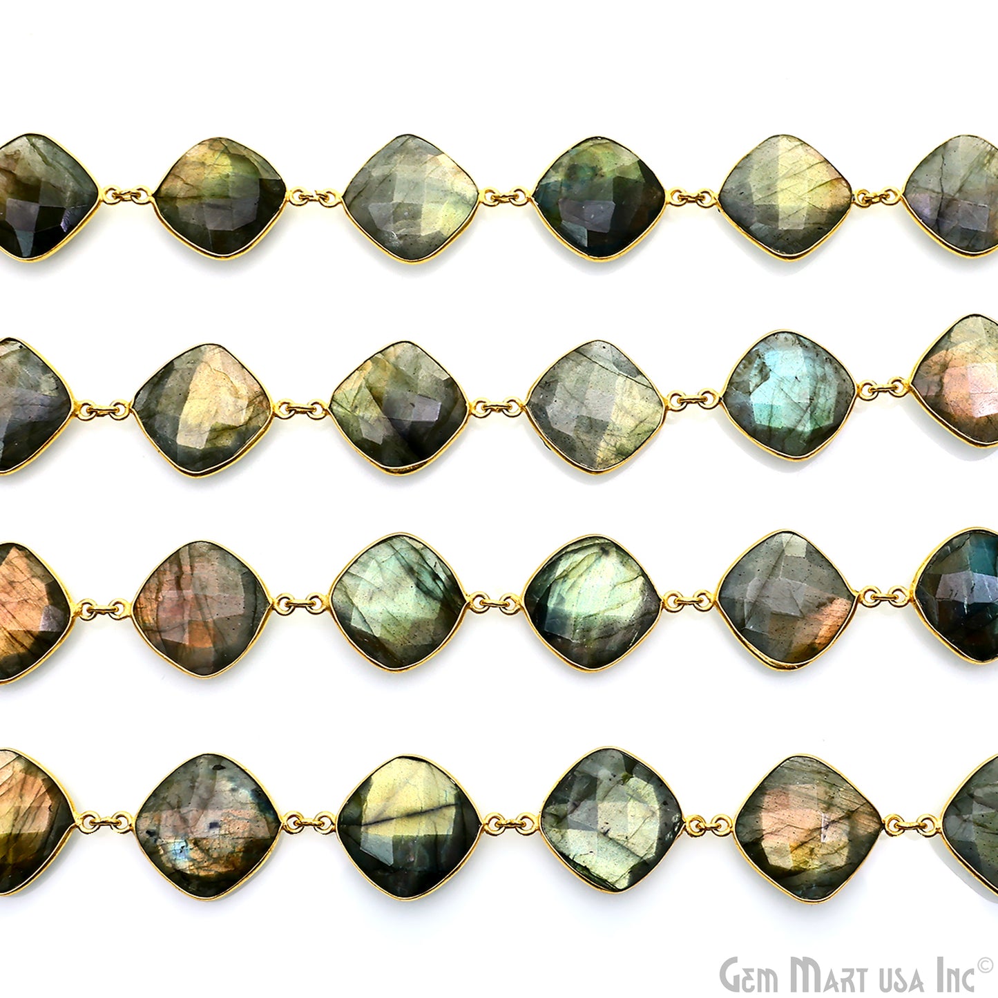 Labradorite Cushion 16mm Gold Plated Bezel Continuous Connector Chain