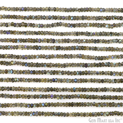 Labradorite Rondelle Beads, 12.5 Inch Gemstone Strands, Drilled Strung Nugget Beads, Faceted Round, 3-4mm