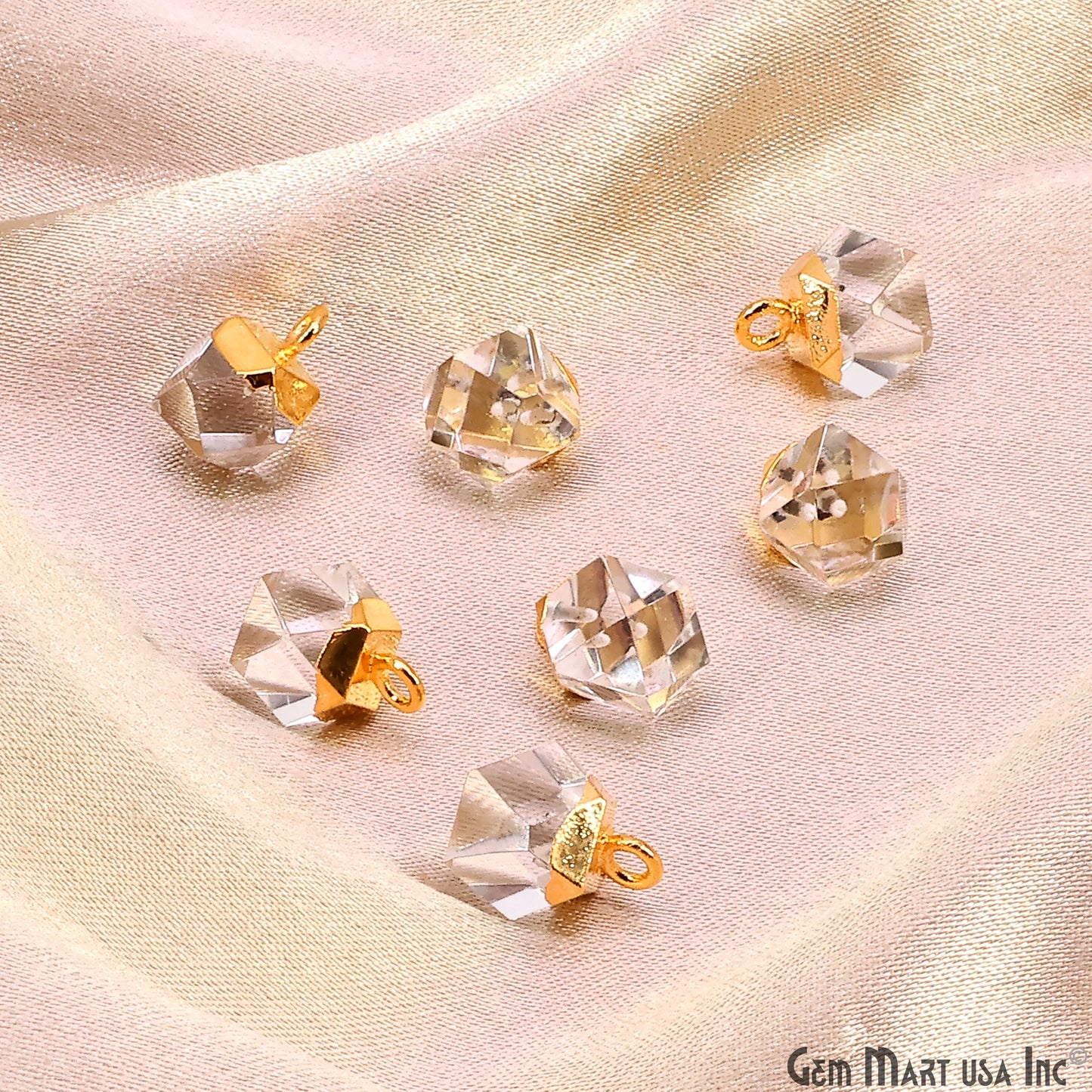 Gemstone Hexagonal Prism Shape Pendant 12x10mm Gold Plated Charm for DIY Jewelry