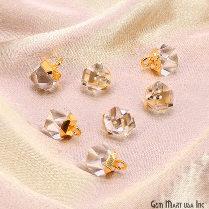 Gemstone Hexagonal Prism Shape Pendant 12x10mm Gold Plated Charm for DIY Jewelry