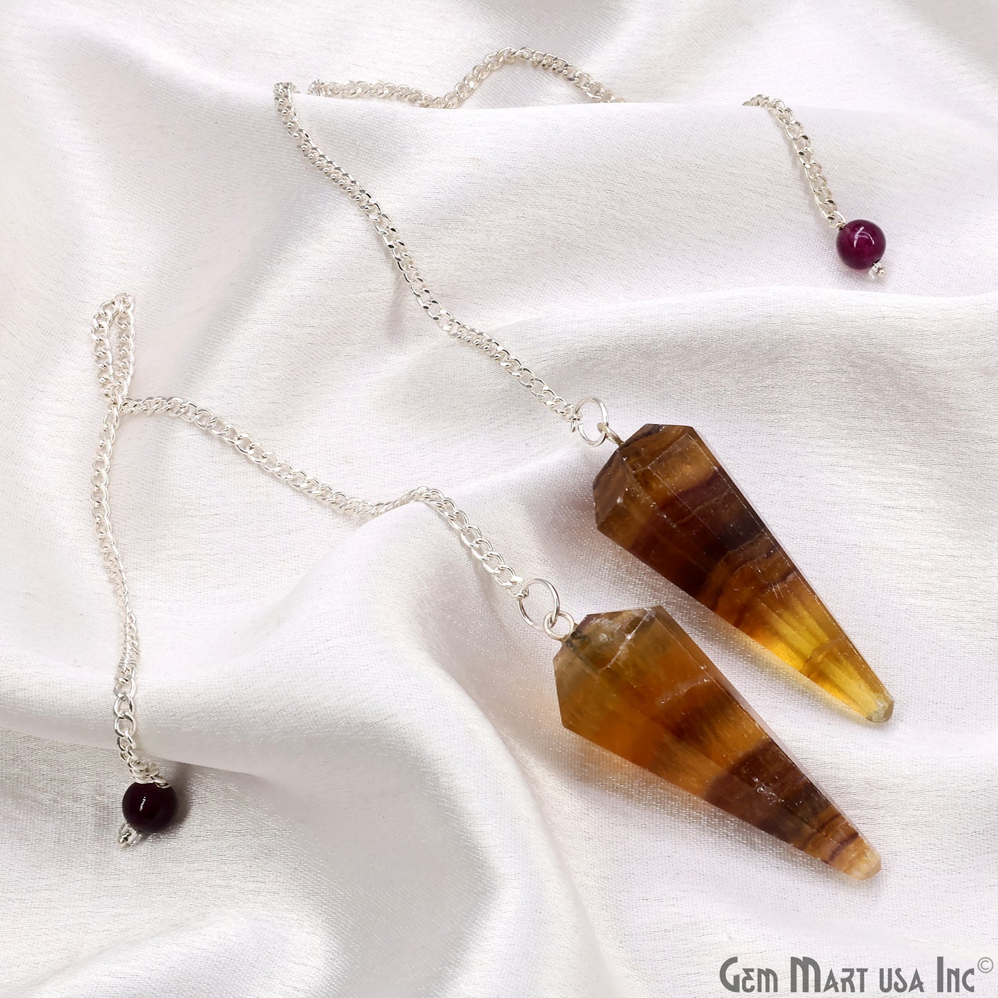 Gemstone Pendulum Silver Healing Dowsing Pointed Pendant 48x19MM