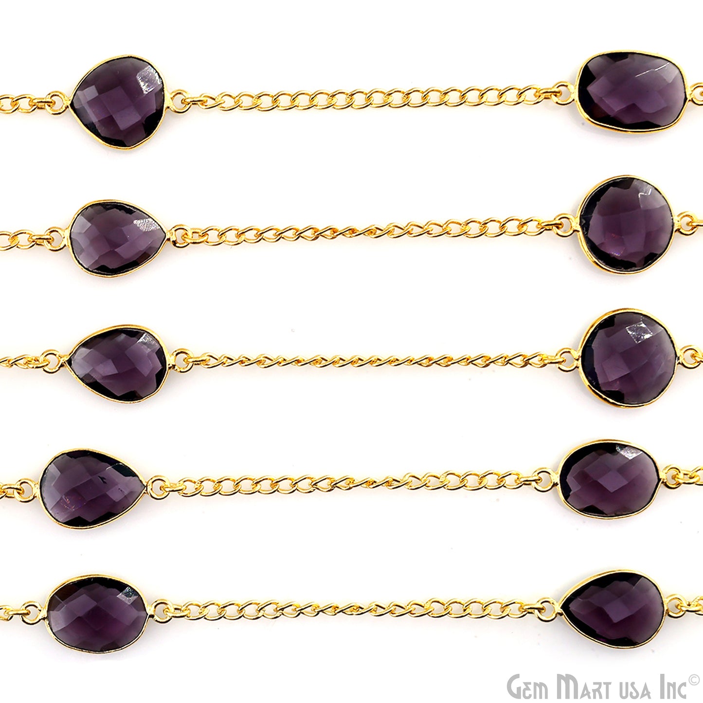 Amethyst 10-15mm Gold Plated Link Bezel Connector Chain