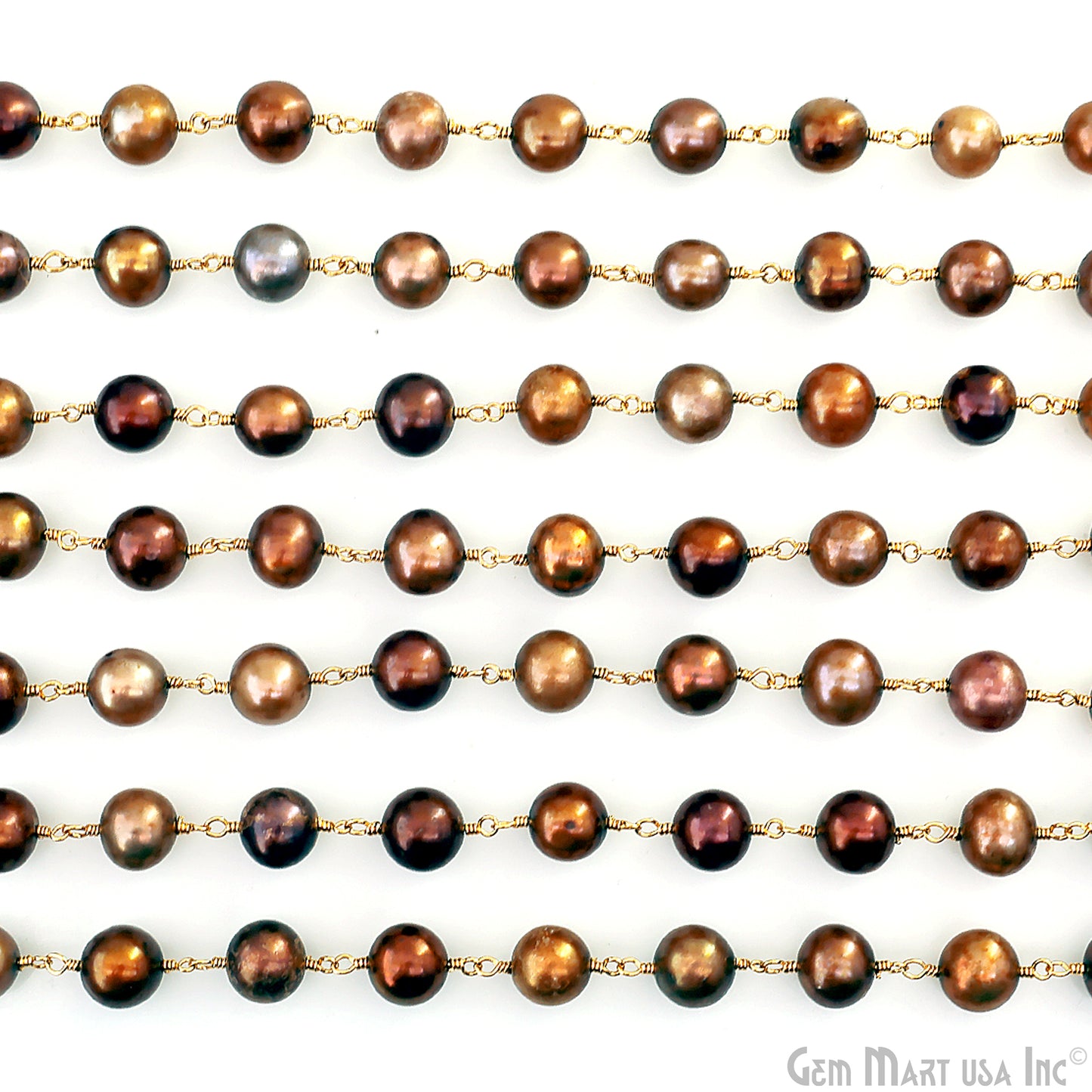 Golden Pearl Cabochon Beads 7-8mm Gold Plated Gemstone Rosary Chain