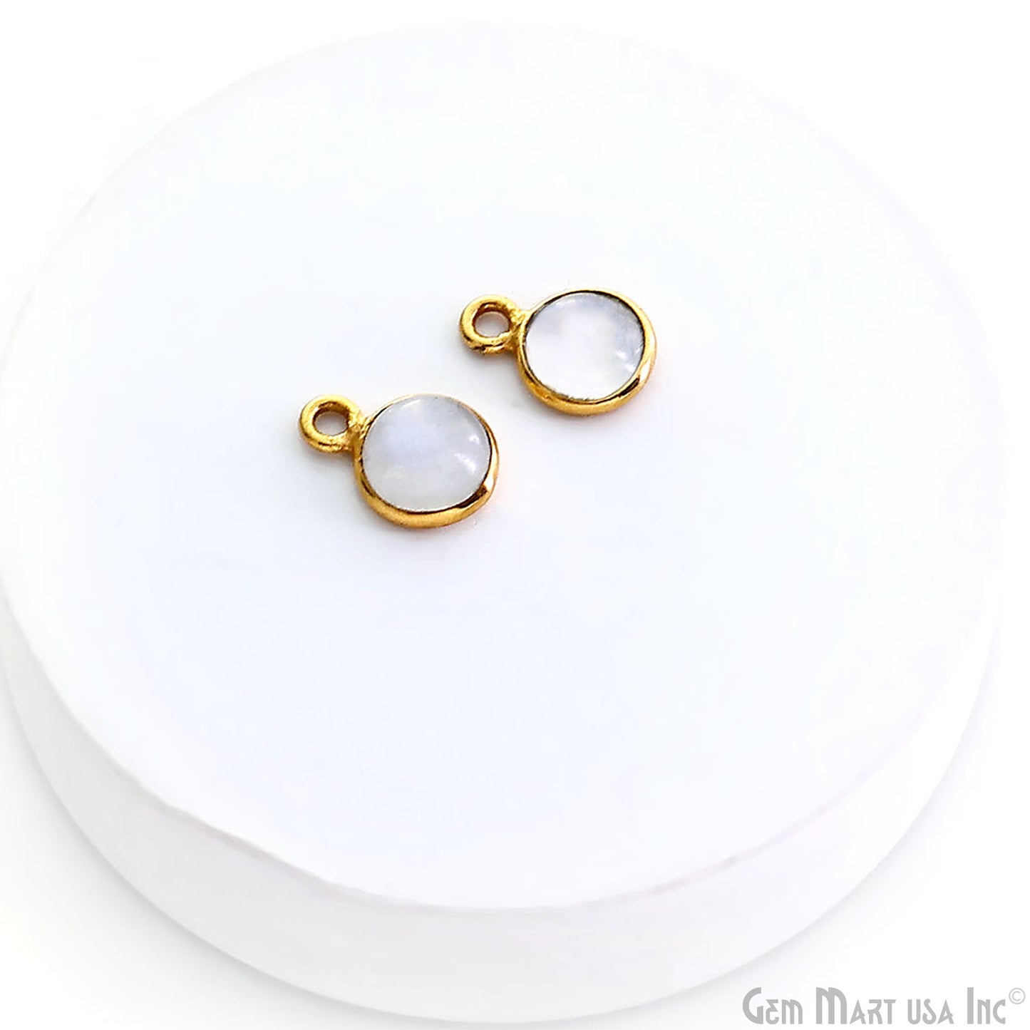 Cabochon 5mm Round Shape Gold Plated Single Bail Gemstone Connector