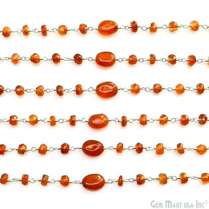 Carnelian Faceted & Tumbled Beads Silver Plated Rosary Chain