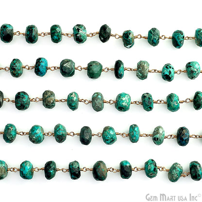 Chrysocolla Faceted 8-9mm Gold Plated Beaded Wire Wrapped Rosary Chain