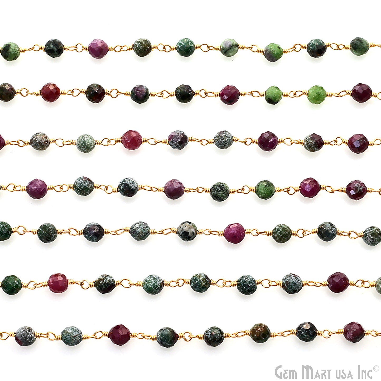 Ruby Zoisite 4mm Gold Plated Beaded Wire Wrapped Rosary Chain