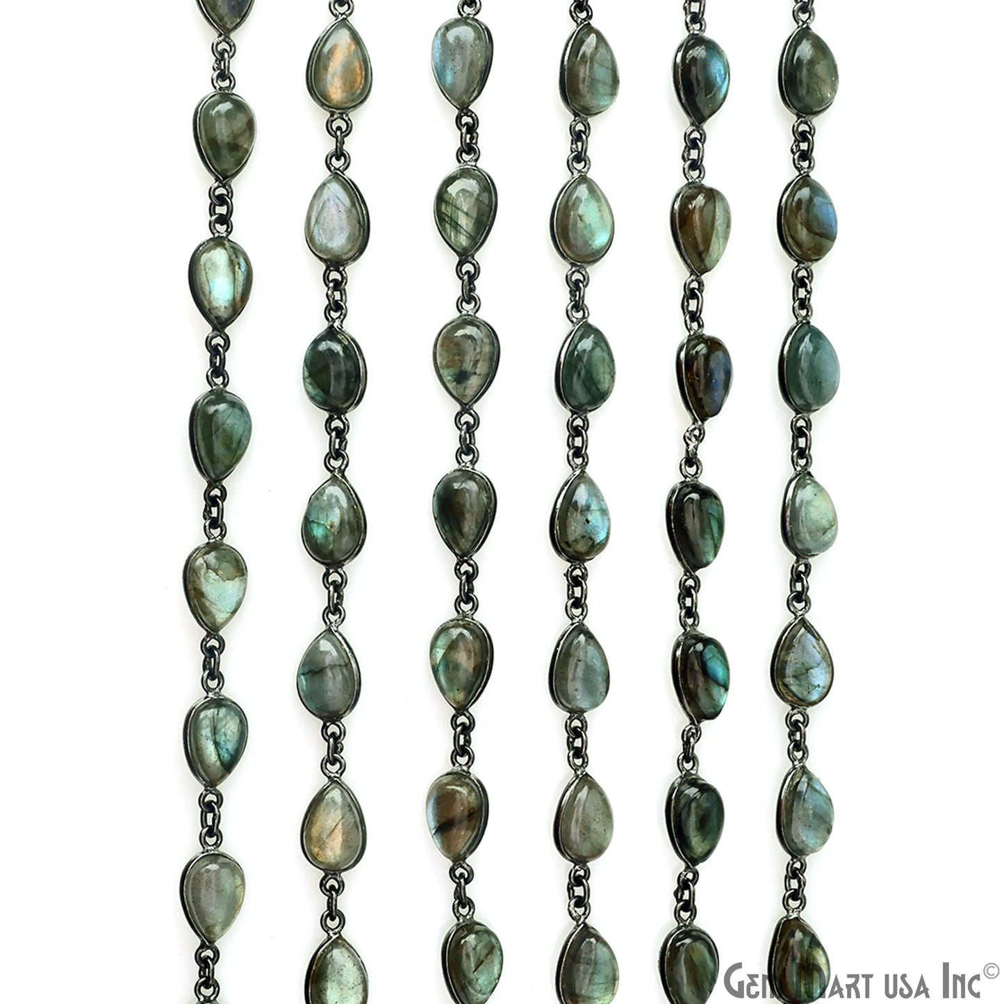 Labradorite 7x10mm Pears Oxidized Bezel Cabochon Continuous Connector Chain